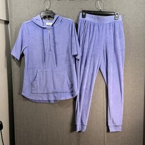 Denim & Co. Active Knit Terry Half Zip Top w Jogger Pants Spring Lilac X-Small